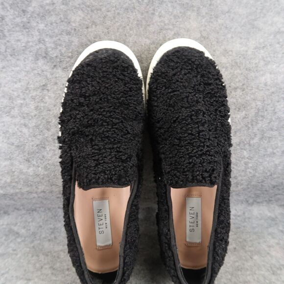 Steven Shoes Womens 6 Sneakers Casual Slip On Skimmer Faux Fur Black Fashion NY - Picture 10 of 16